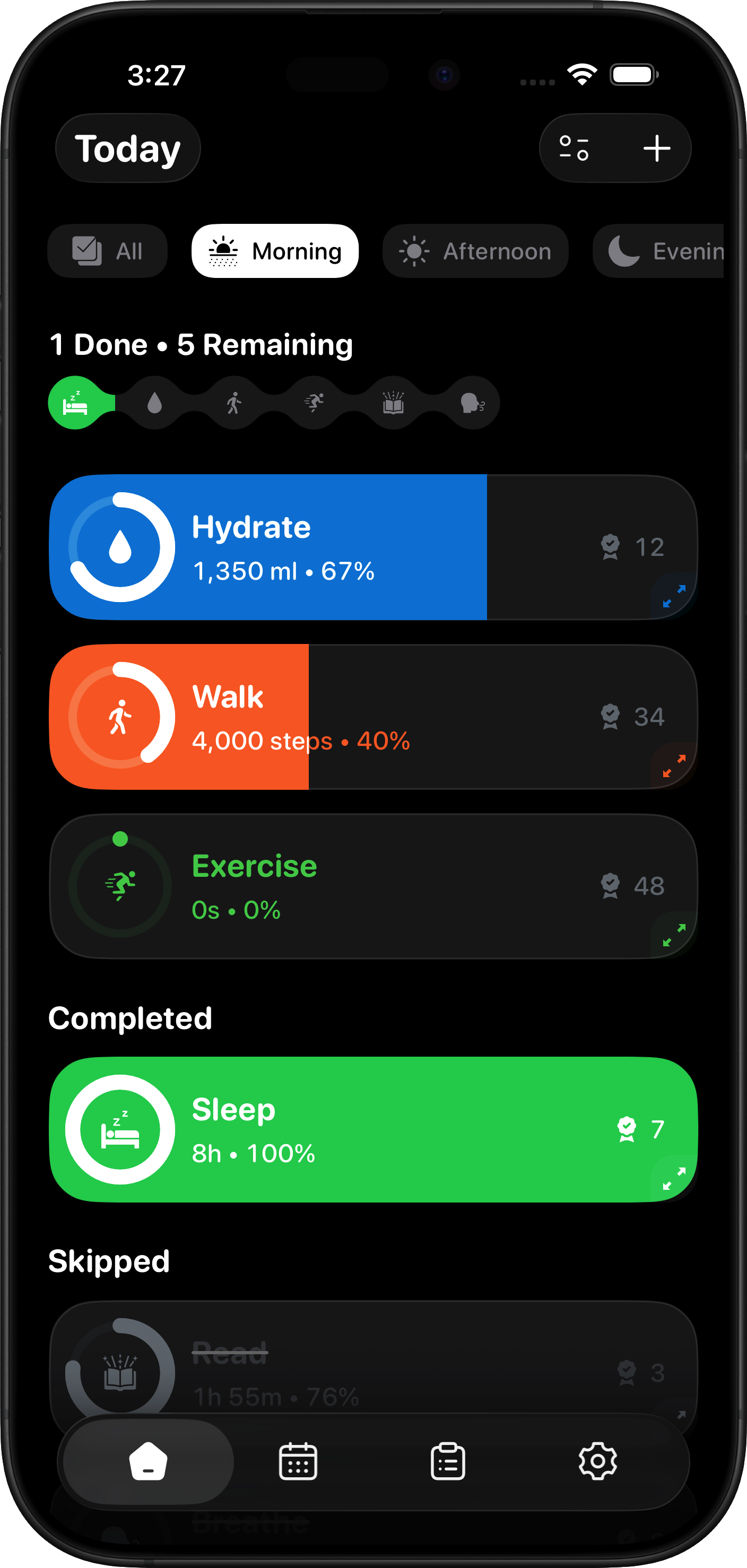 Today view - morning filter